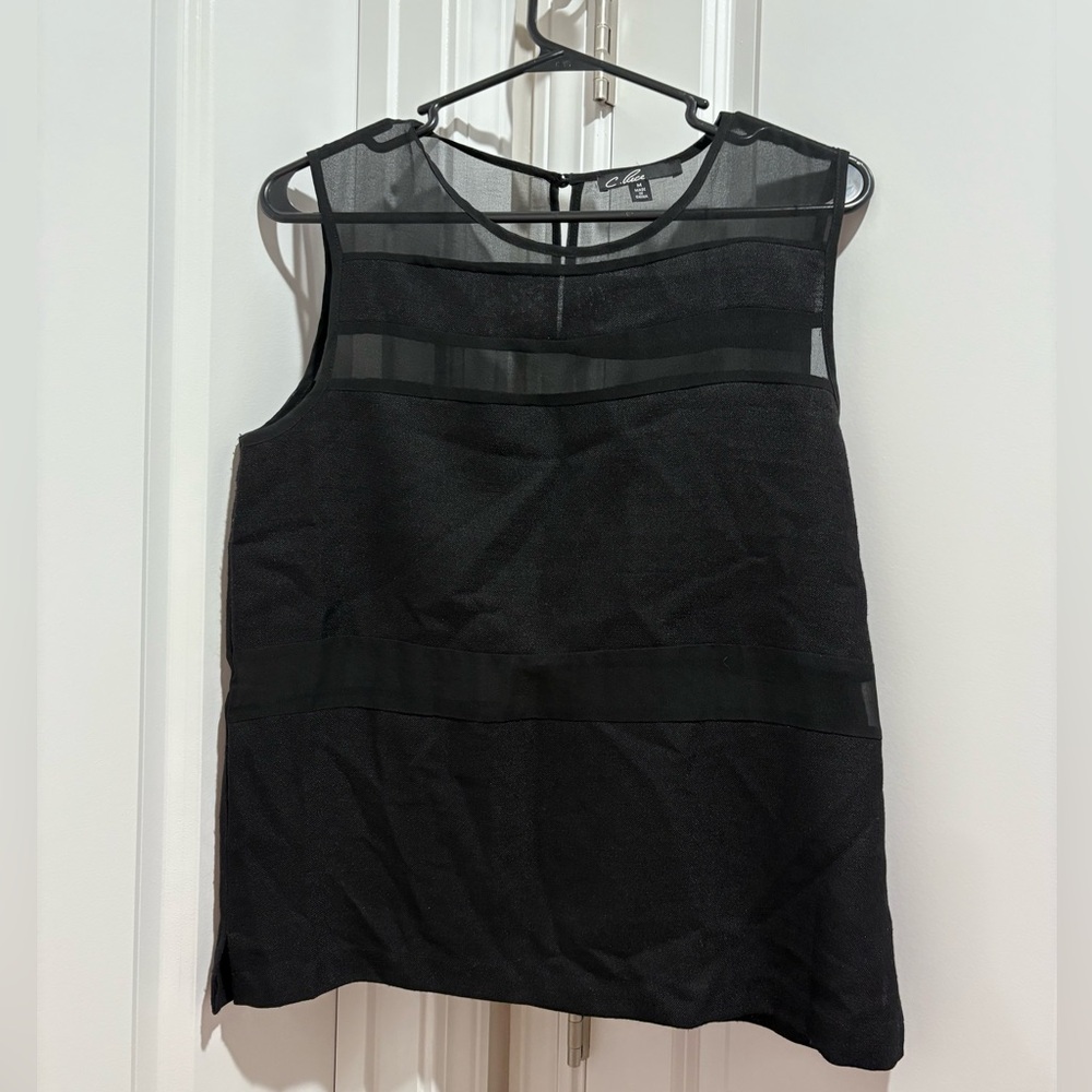 C. Luce Black Sheer Panel Blouse